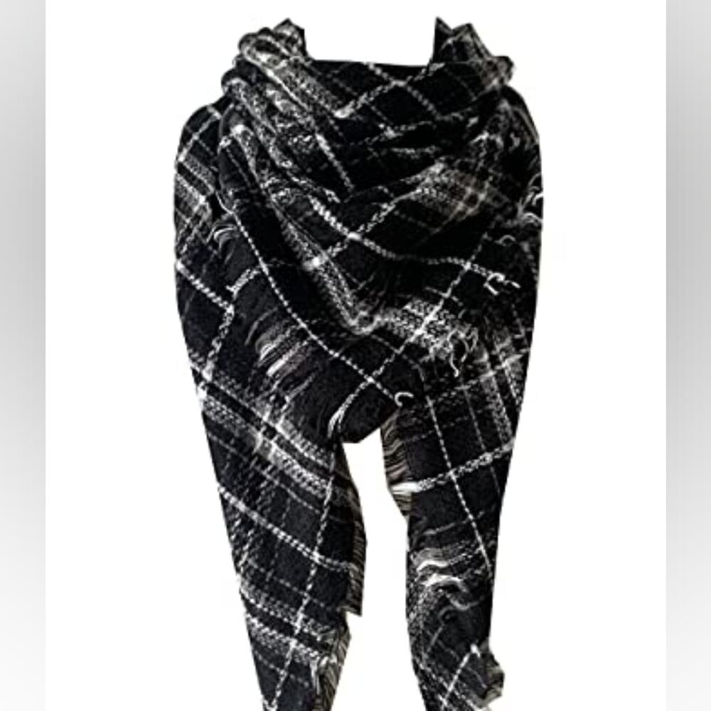 New Black & White Long Scarf Shawl Cashmere Feel Plaid Scarf